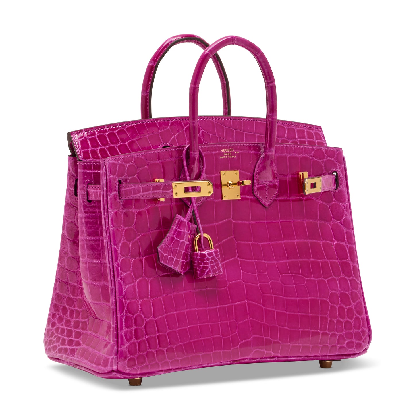 Hermes Birkin 25 Rose Scheherazade Shiny Crocodile Leather with Gold Hardware