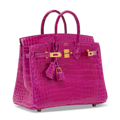 Hermes Birkin 25 Rose Scheherazade Shiny Crocodile Leather with Gold Hardware