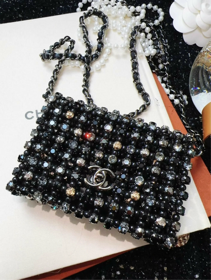 Chanel 22c Black Strass Pearl Mini Evening Bag