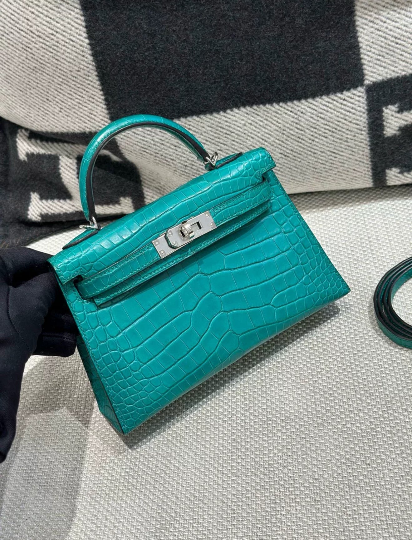 Hermes Mini Kelly Green Malachite Matte Alligator Leather