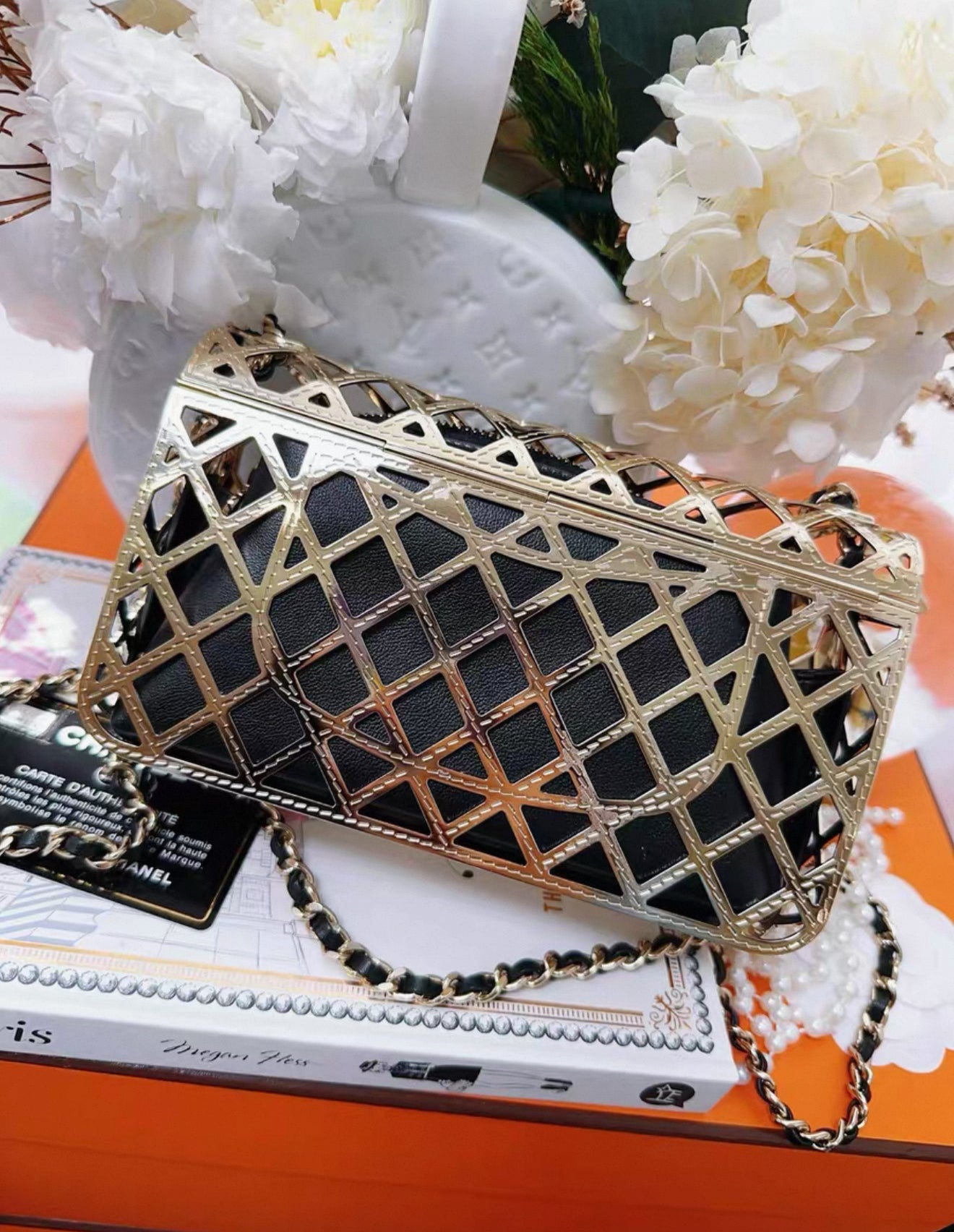 Chanel 21s Gold Metallic Quilted Large Box Crossbody bag