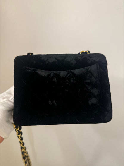 Chanel Vintage Mini Velvet Flap bag Black gold hardware