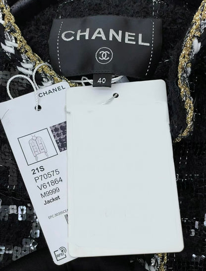 Chanel 21SS black sequin jacket with 4 pockets size 40