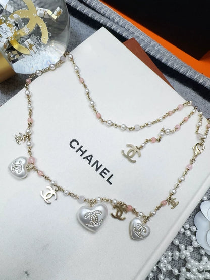 Chanel 21B Double C Heart Diamond Pearl Waist Necklace