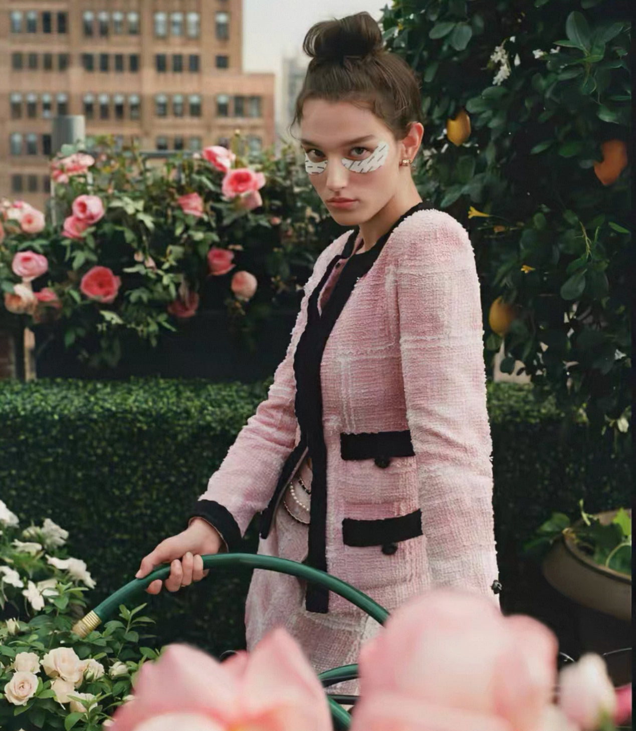 Chanel 22C Pink & black tweed jacket