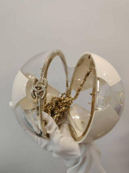 Chanel 2019 Cream White Coco Beach Ball Minaudière clutch bag with gold hardware