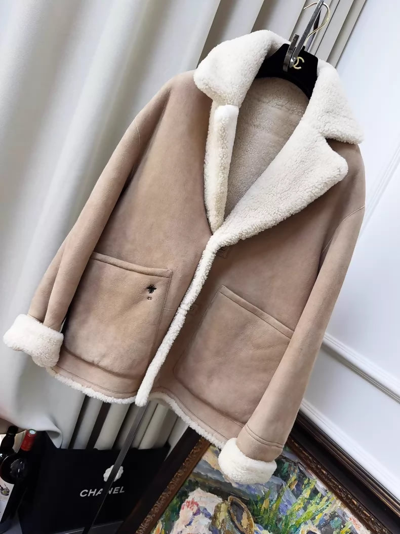 Dior khaki reversible shearling coat