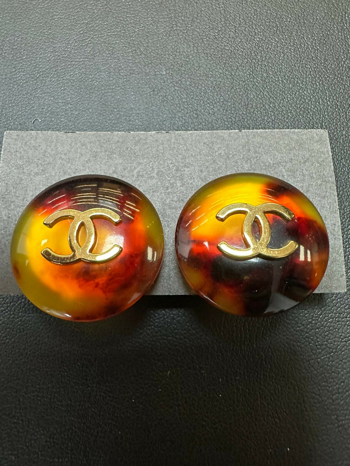 Chanel Vintage 97 Tortoise Shell CC Brown Clip-on Earrings