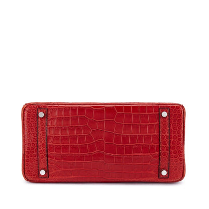 *RARE* Hermes Birkin 30 Dark Red Matte Crocodile Leather 18K white Gold Diamond hardware