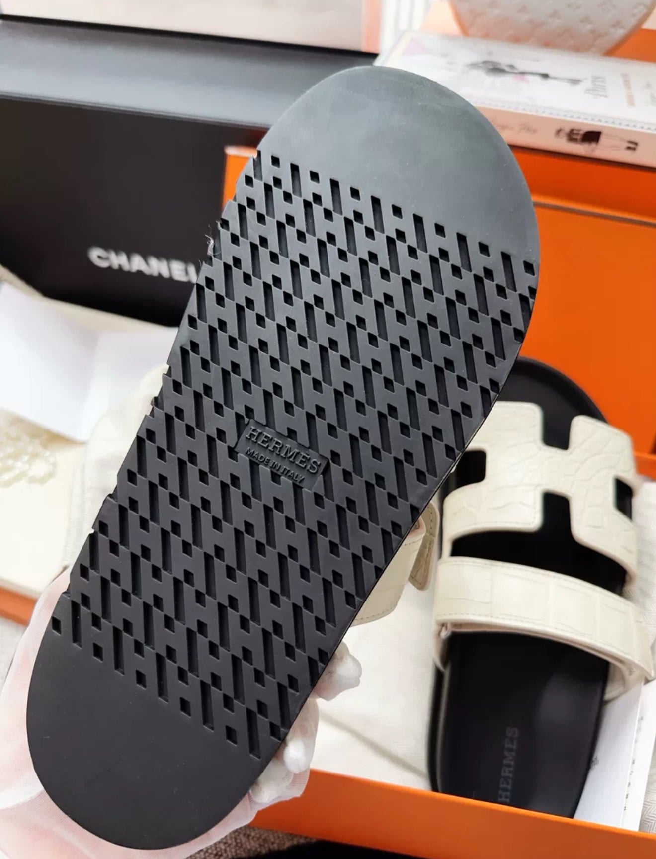 Hermès Chypre Sandals Crocodile Palladium Hardware