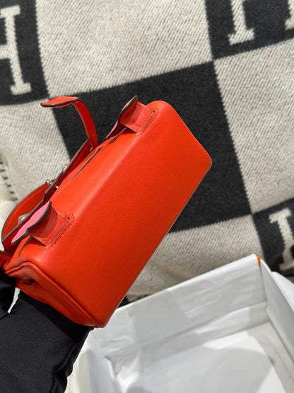 Hermes Kelly Doll capucine & rose azalée Swift leather with palladium hardware