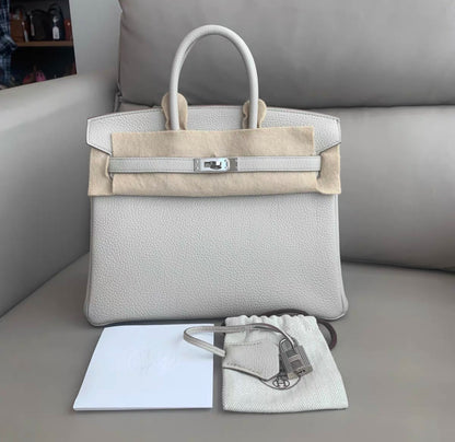 Hermes Birkin 25 Mushroom Togo Leather palladium hardware