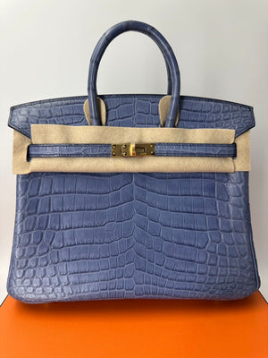 Hermes Birkin 25 blue Brighton matte niloticus Crocodile leather gold hardware