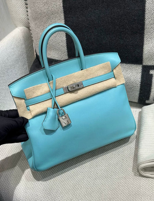 Hermes birkin 25 Bleu Atoll Swift leather Palladium Hardware