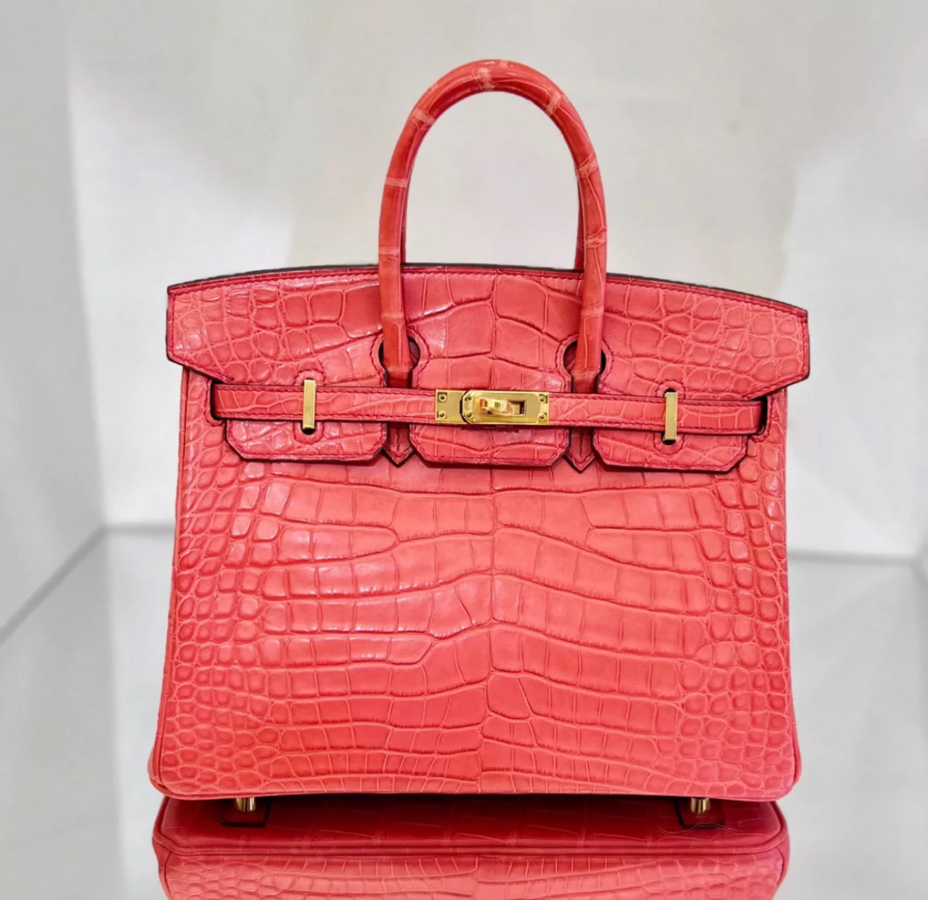 HERMÈS BIRKIN 25 BOUGAINVILLEA MATTE ALLIGATOR GOLD HARDWARE