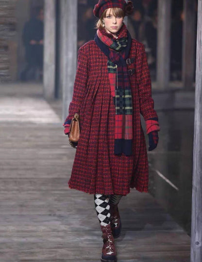 Chanel 13A Métiers d'Art Edinburgh Collection Red Wool British Plaid Coat