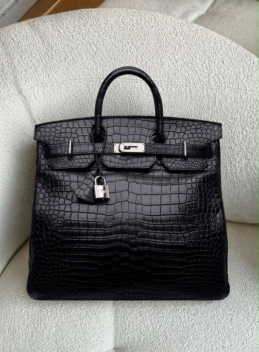Hermes Birkin Hac 40 Black matt porosus crocodile leather palladium hardware