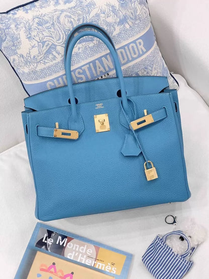 Hermès Birkin 30 turquoise blue Togo leather Gold hardware
