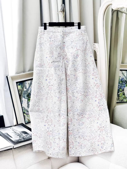 Chanel 25C Colorful Graffiti Print Wide-Leg Pants
