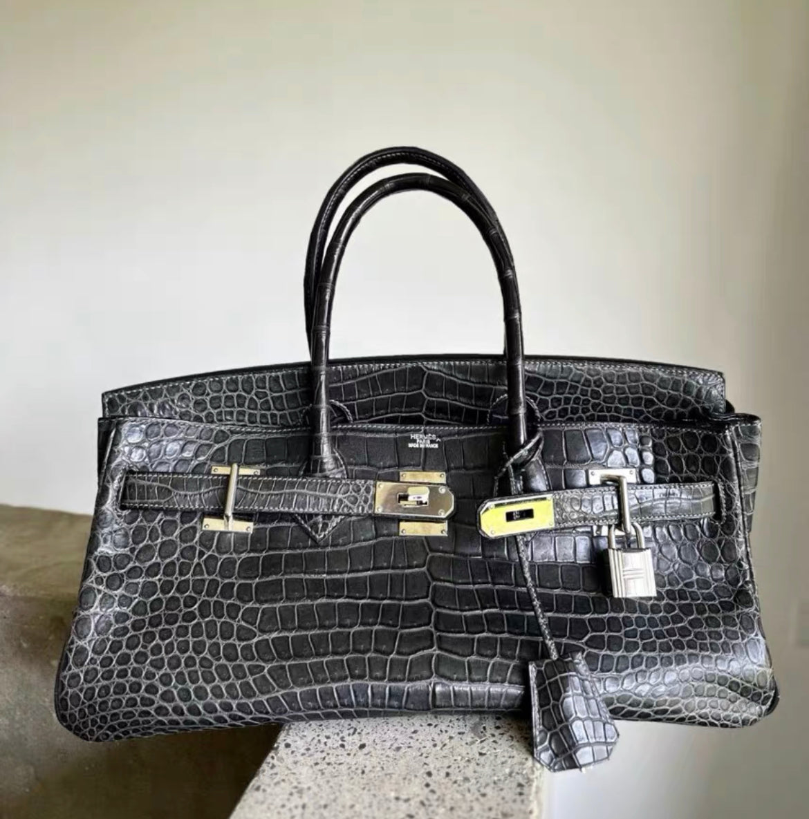 Hermes shoulder birkin limited edition graphite grey crocodile leather