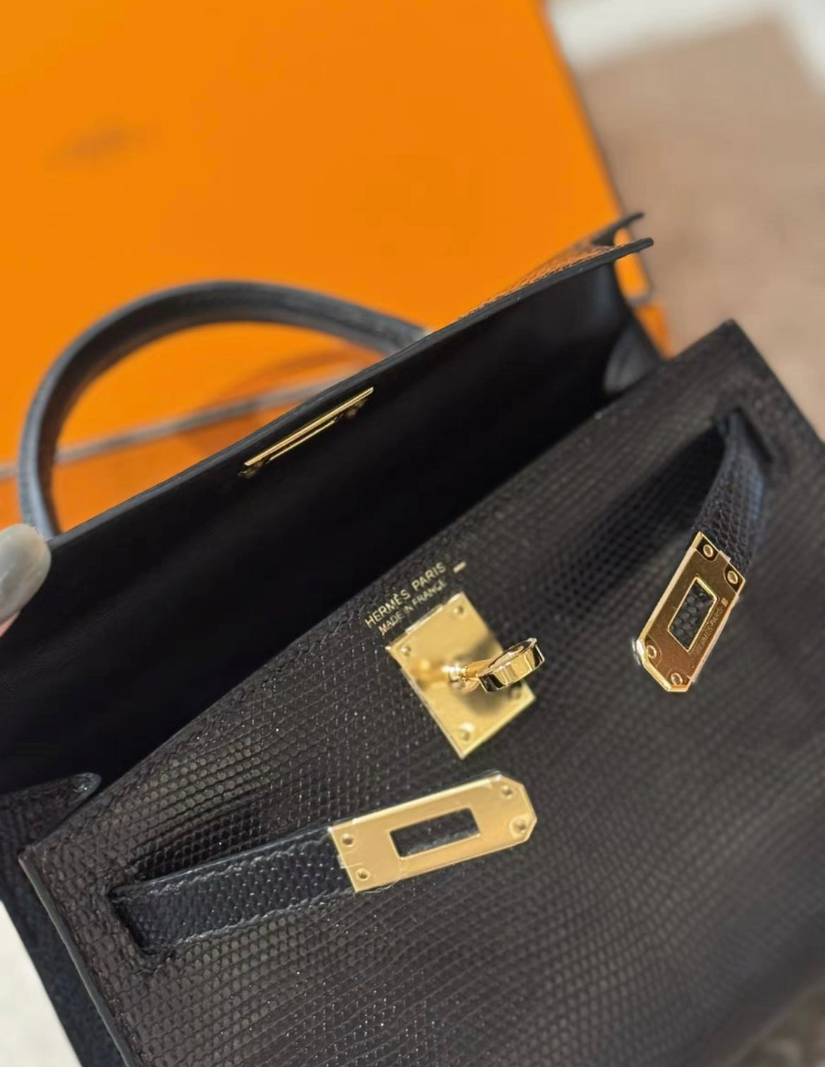 Hermes Mini Kelly Black Lizard Gold Hardware