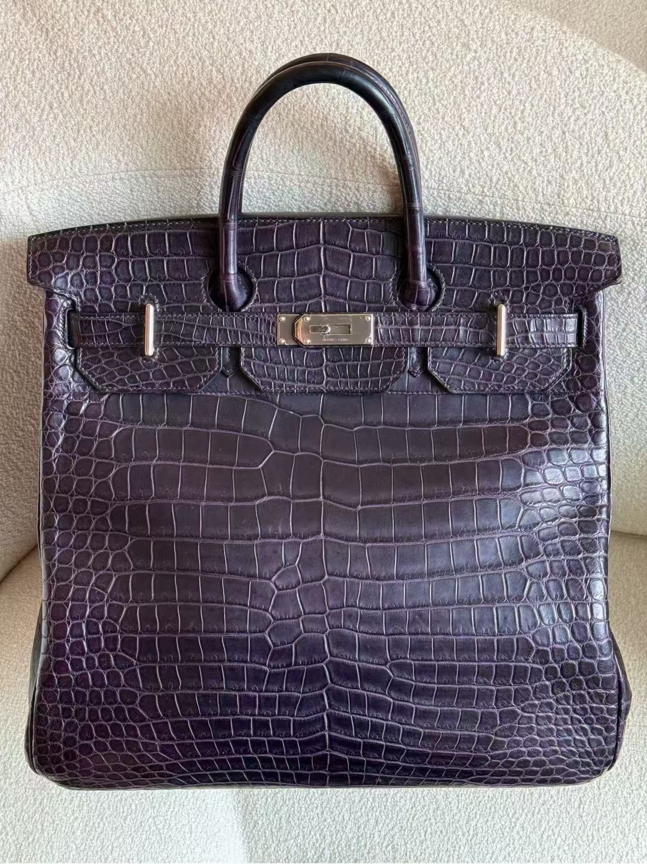 Hermes Birkin HAC 40 Matte Purple Alligator Leather palladium hardware