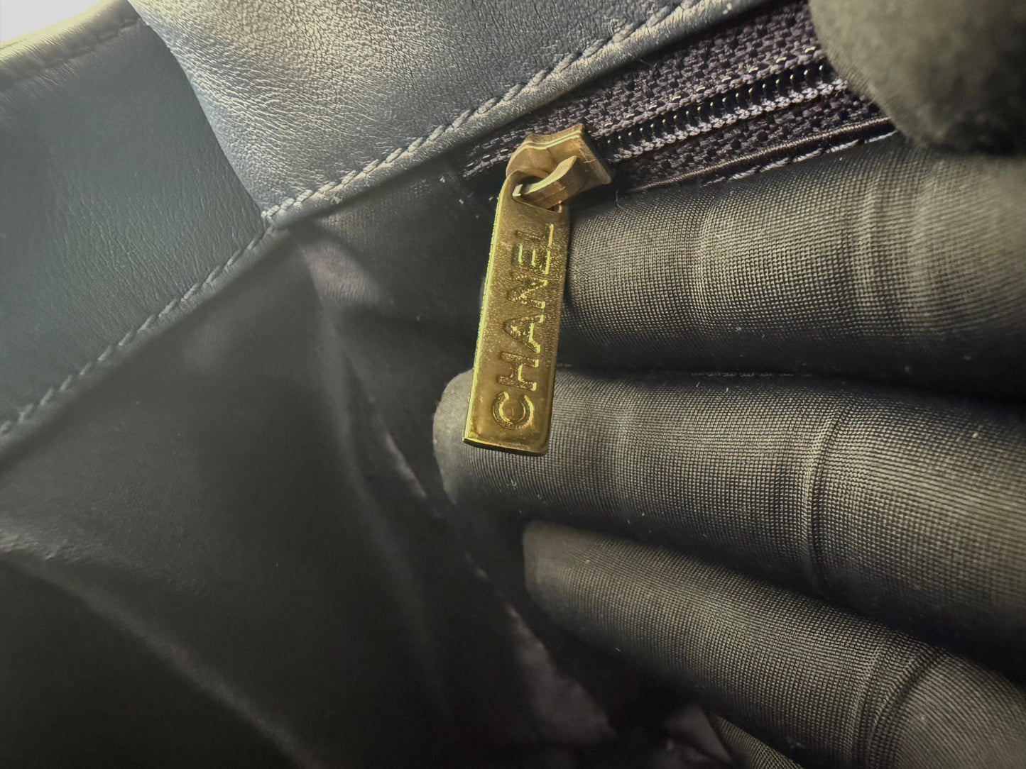 Chanel blue leather flap bag gold hardware