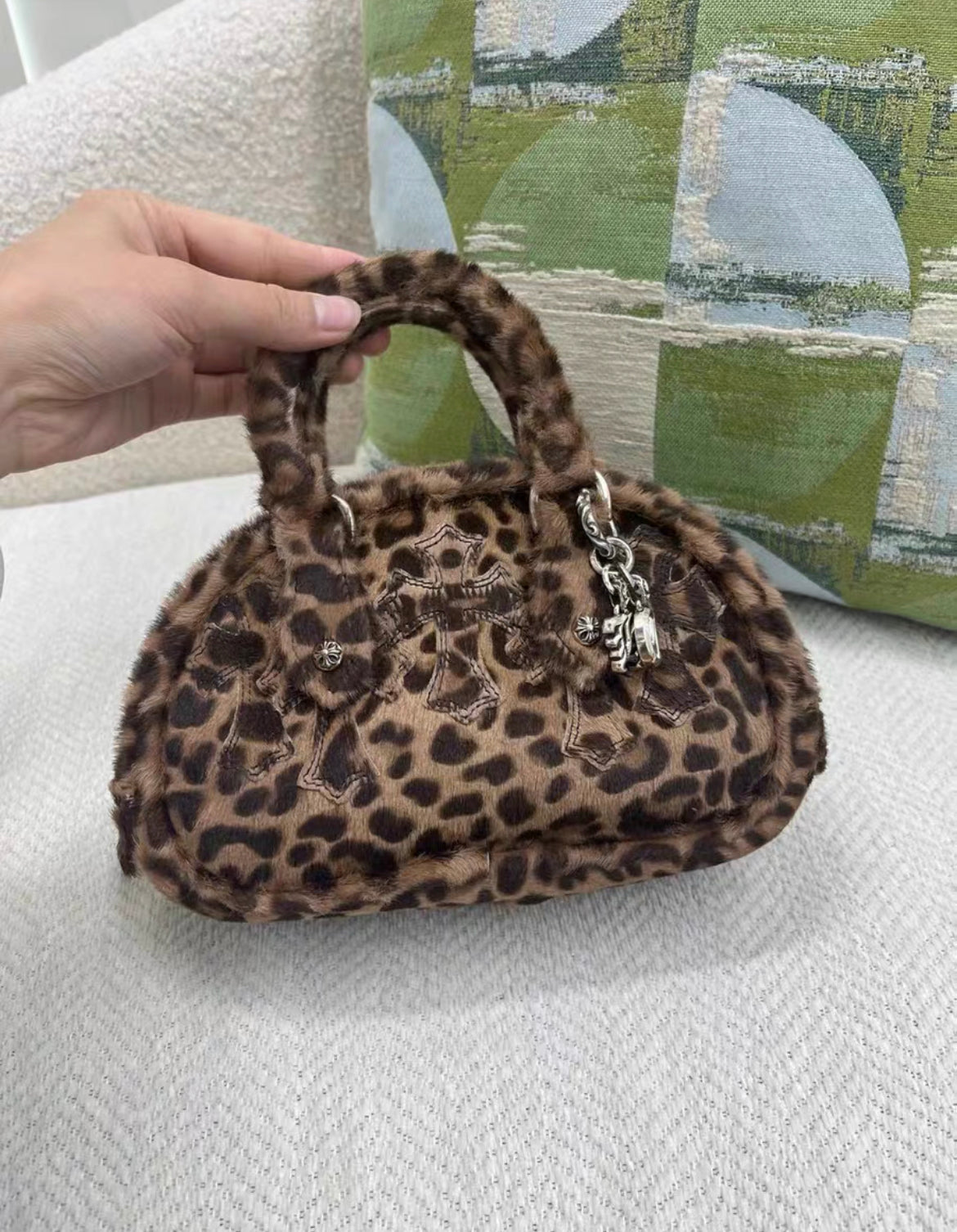 Rare Chrome Hearts Leopard Plush Fur Bowling Bag