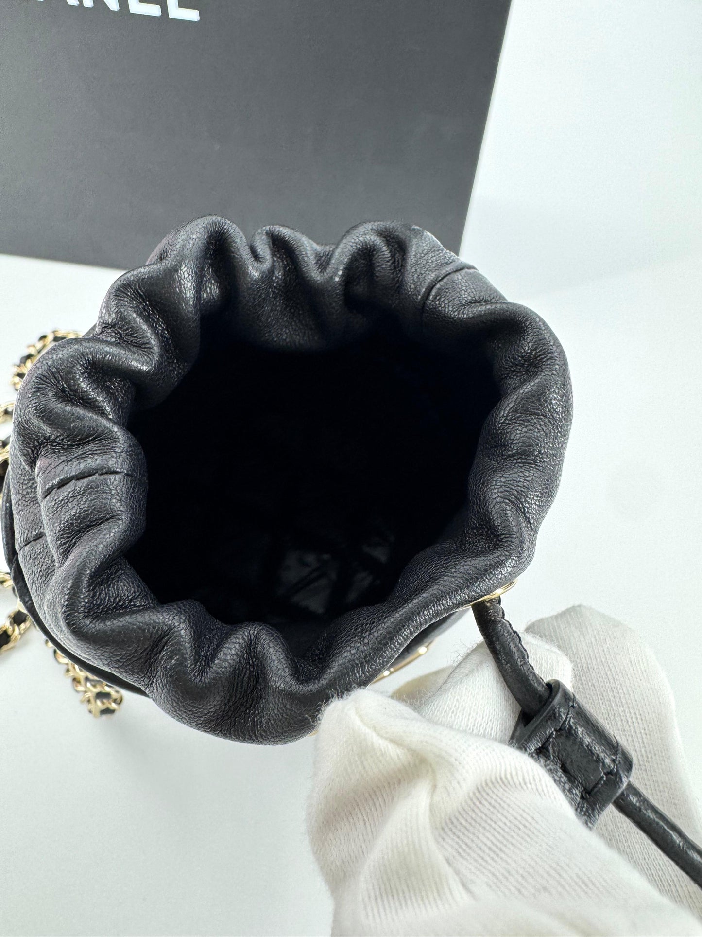 Chanel Black leather mini bucket bag silver hardware