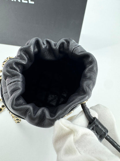 Chanel Black leather mini bucket bag silver hardware