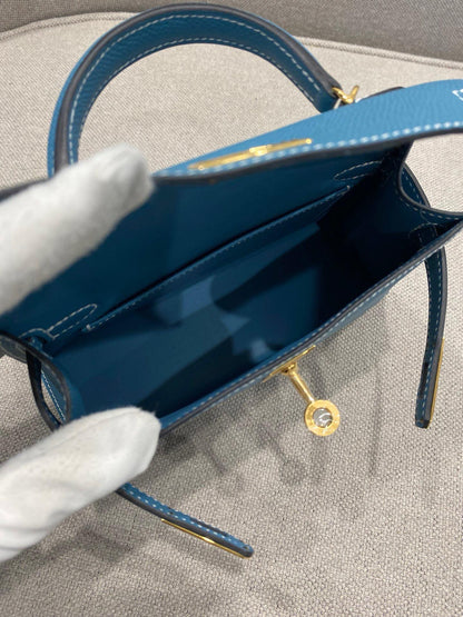 Hermes Mini Kelly Bleu Jean Epsom Gold Hardware