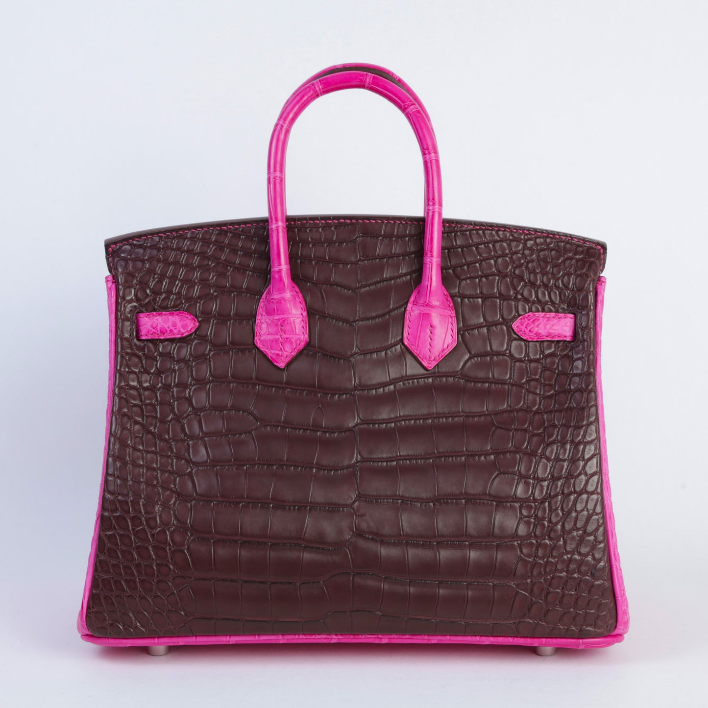 HERMÈS Birkin 25 Rouge Sellier Rose Shocking Matte Alligator Palladium hardware