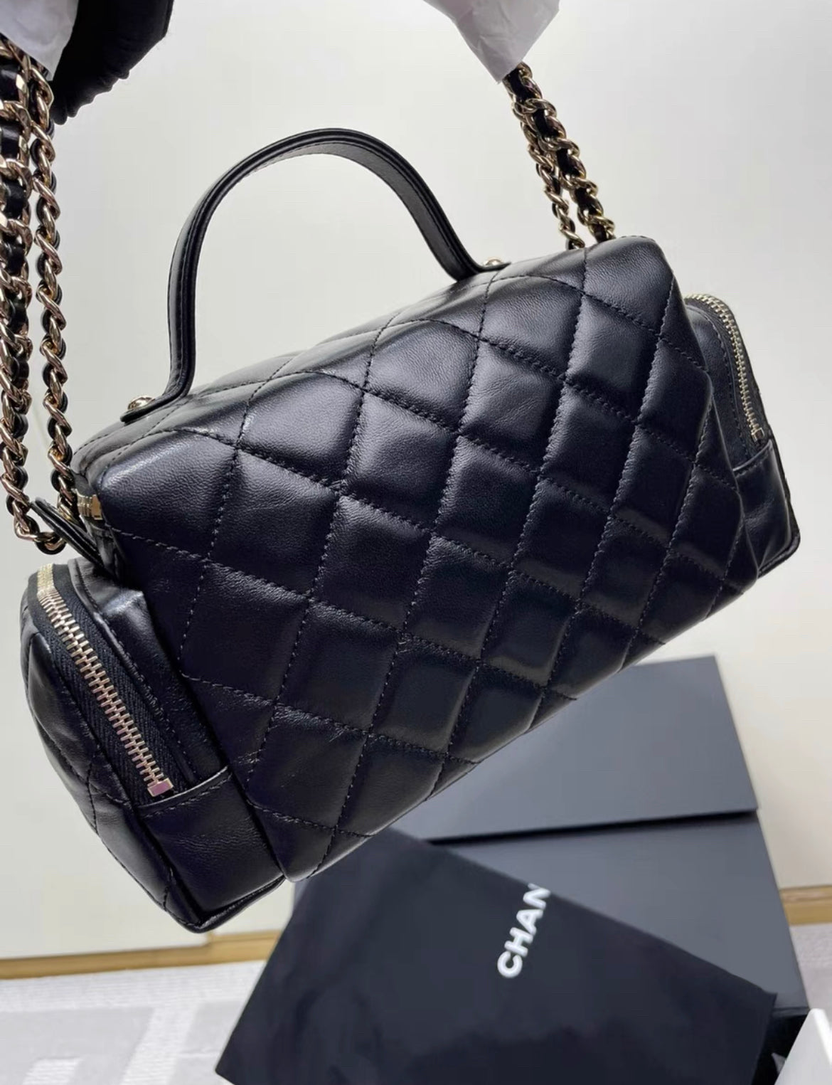 Chanel 24 CAMERA CASE Top Handle Handbag Black Lambskin leather