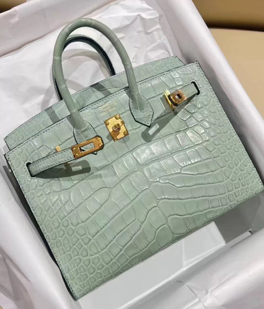 Hermès Birkin 25 Vert d'Eau Matt Alligator Gold Hardware