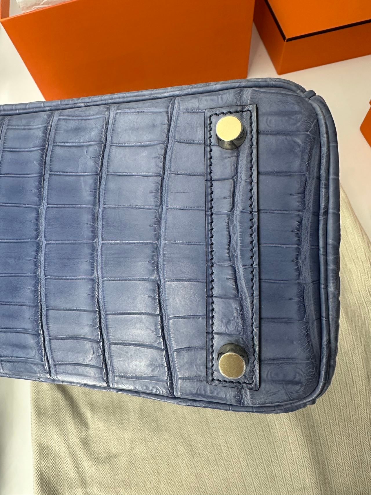 Hermes Birkin 25 blue Brighton matte niloticus Crocodile leather gold hardware