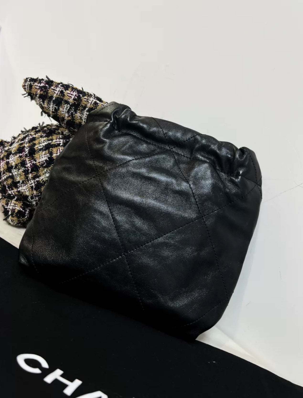Chanel Black Quilted Calfskin Imitation Pearl Strap Mini 22 Hobo