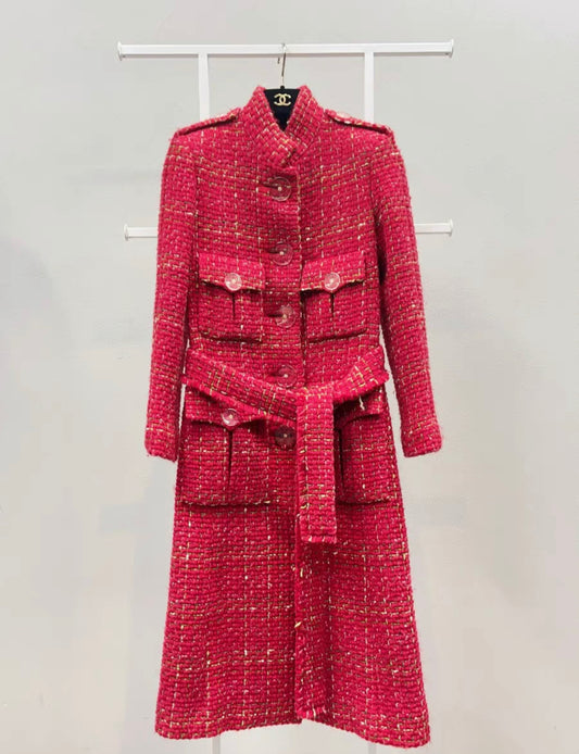 Chanel 2017 Red Tweed Long Coat size 34