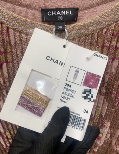 Chanel 20A Pink & Gold Viscose Dress