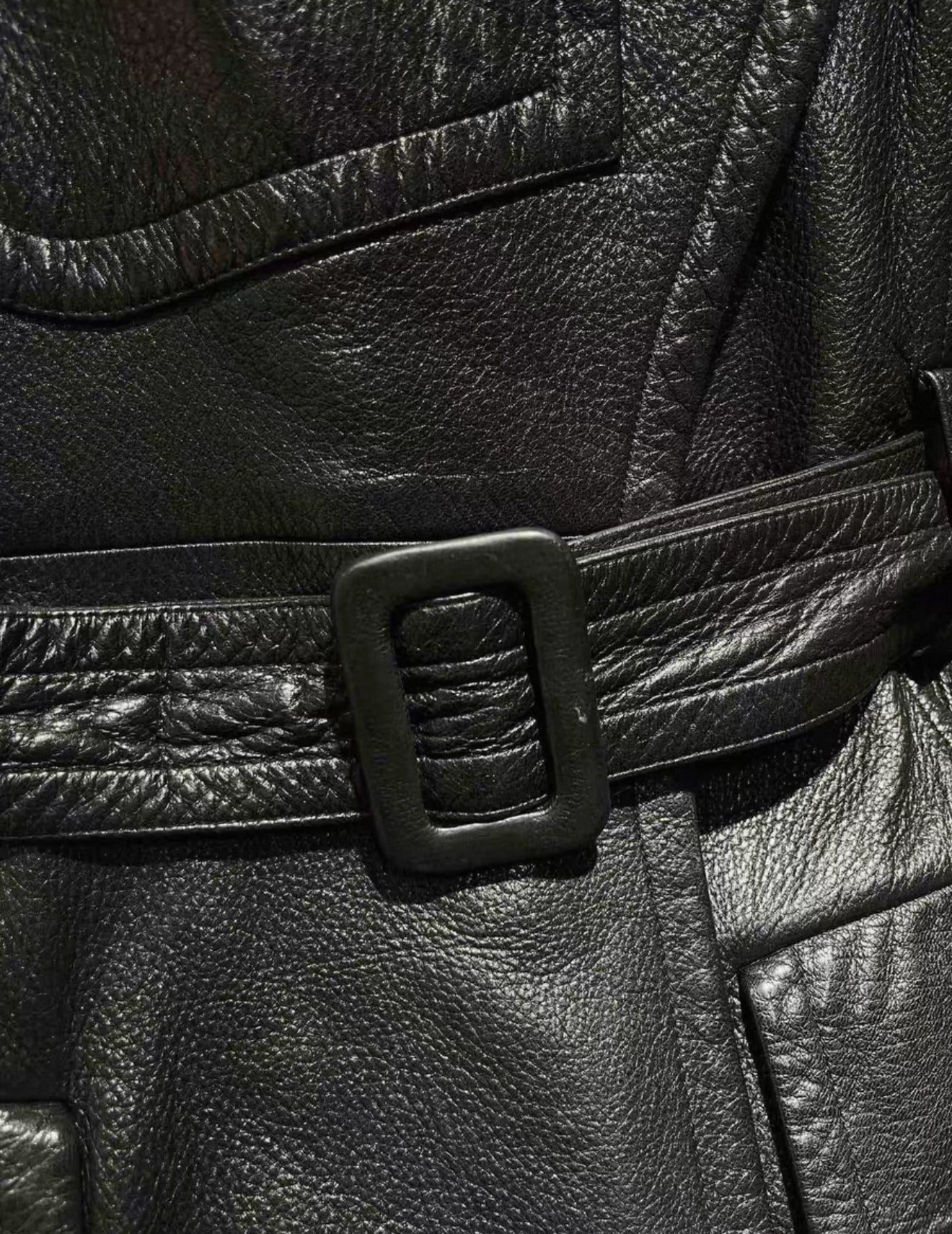 Chanel 97A black leather coat with belt