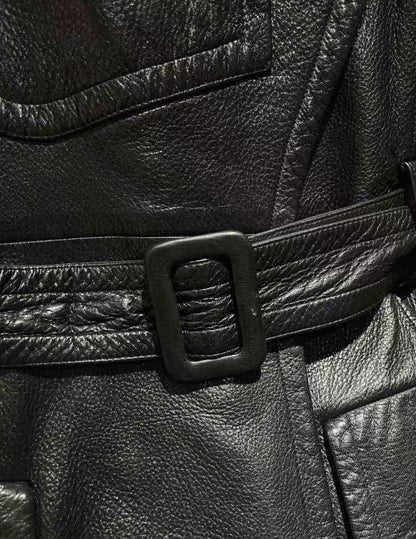 Chanel 97A black leather coat with belt