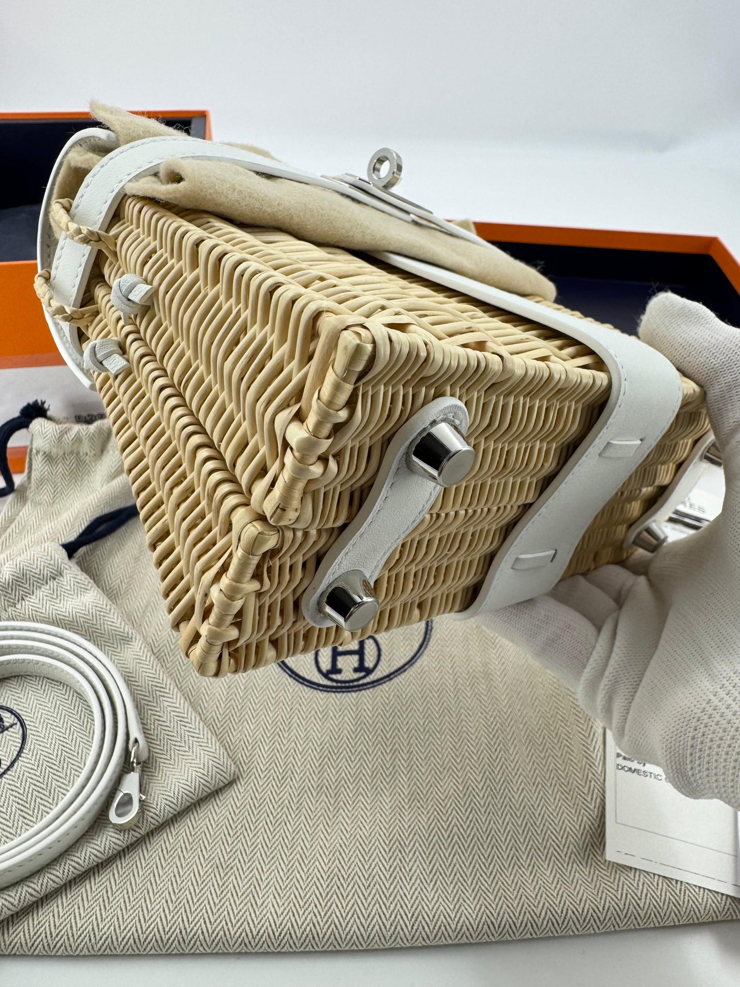 Hermès Mini Kelly 20 “Picnic” White Swift Leather & Palladium Hardware