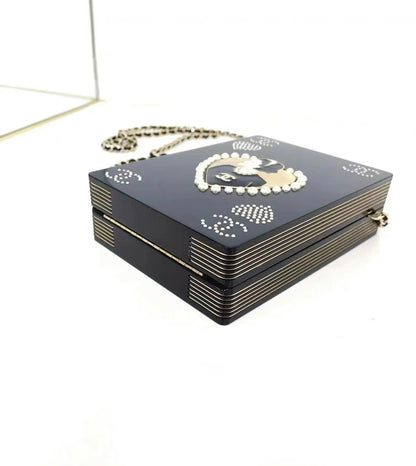 CHANEL Plexiglass Pearl Playing Card Casino Minaudiere Clutch Black Gold