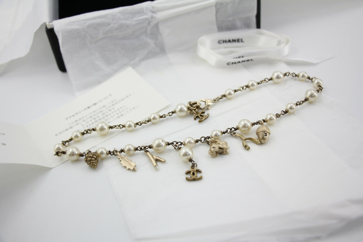 Chanel Vintage 05A Imitation Pearl Metal Rabbit Pendant Gold Necklace