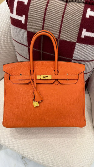 Hermes Birkin 35 Orange Togo Leather Gold Hardware