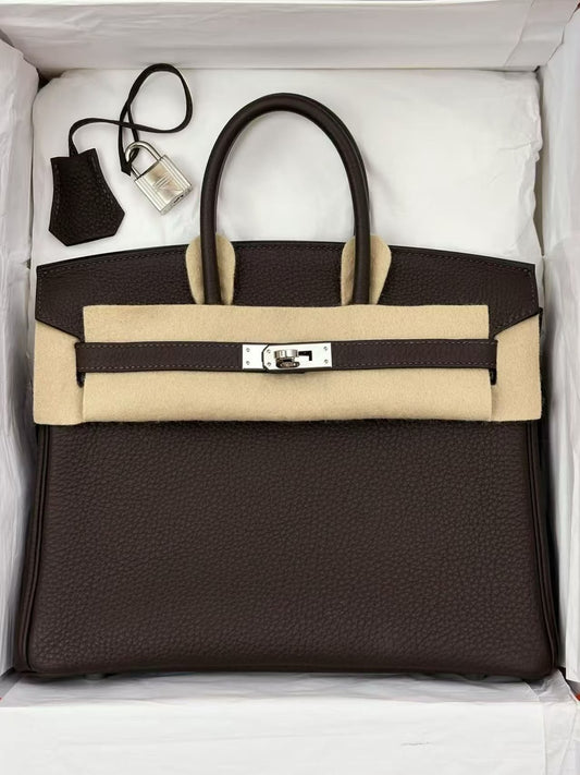 Hermes Birkin 25 Ebene Togo Leather Palladium hardware
