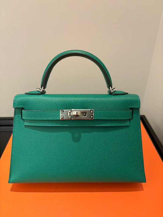 Hermes Mini Kelly 20 Vert Vertigo Epsom Palladium hardware
