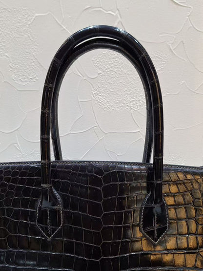 Rare Hermes shoulder birkin limited edition Black crocodile leather