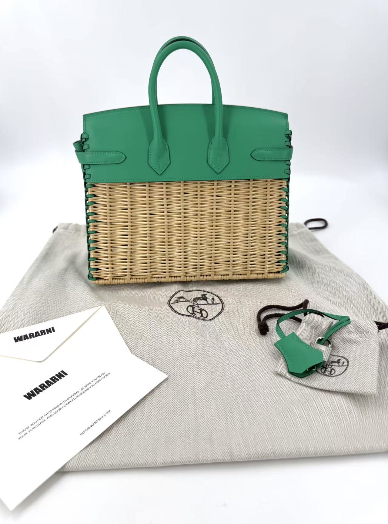 Limited Edition Hermes Birkin 25 Picnic  Menthe Swift and Osier Wicker Palladium Hardware