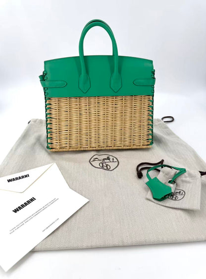 Limited Edition Hermes Birkin 25 Picnic  Menthe Swift and Osier Wicker Palladium Hardware