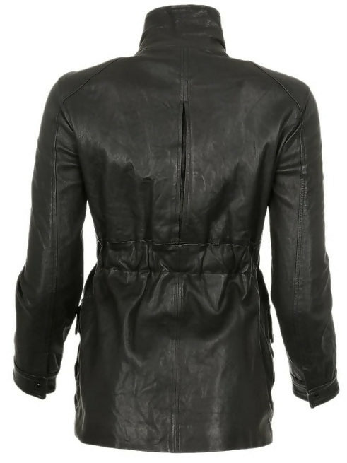 Chanel 07A Black Lambskin Leather Utility Jacket Coat FR 40